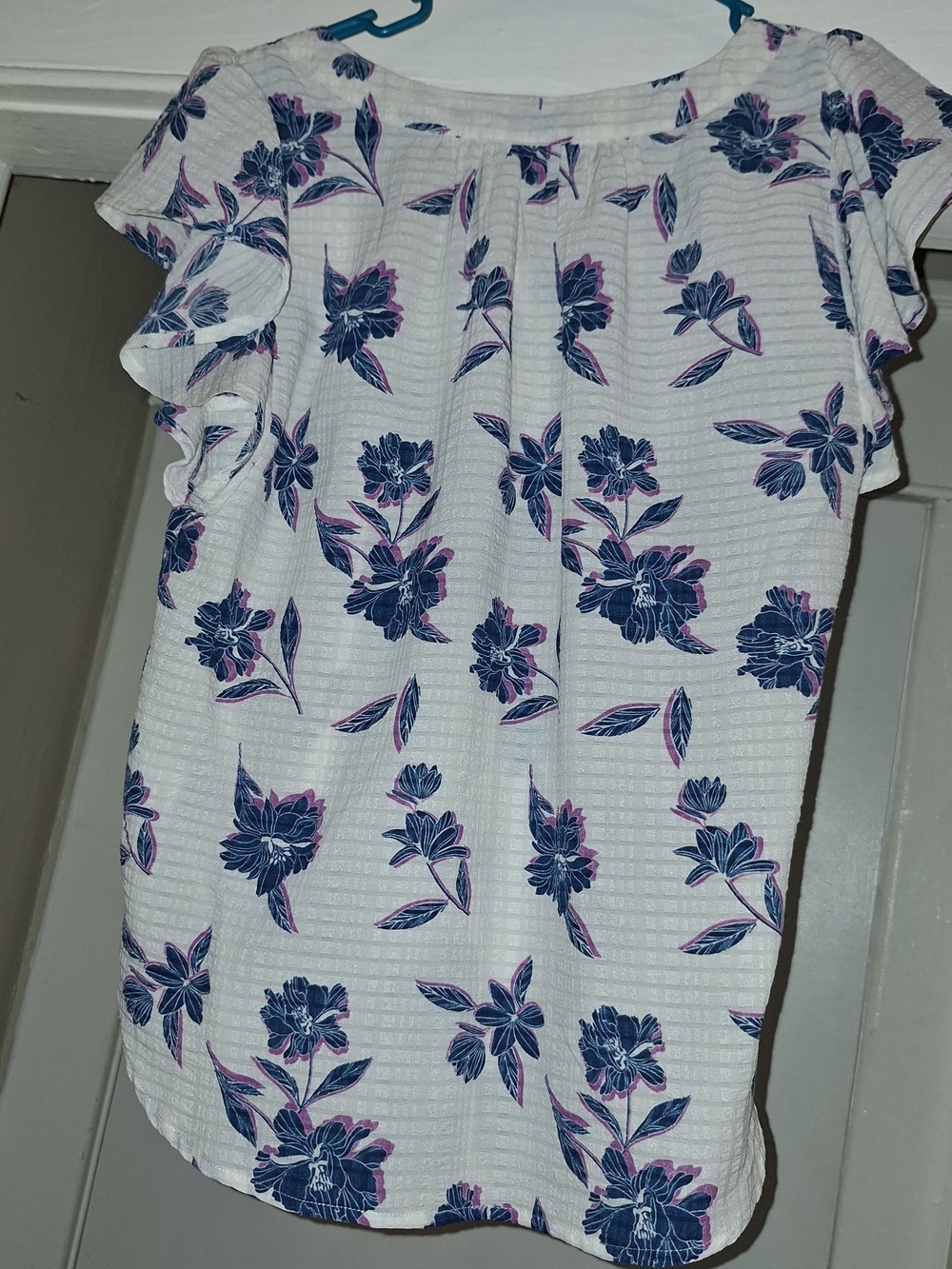 Draper James White Floral Button-Front Ruffle Sleeve Top - Picture 2 of 5